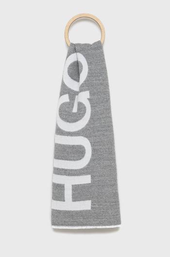Vlněná šála Hugo šedá barva, vzorovaná
