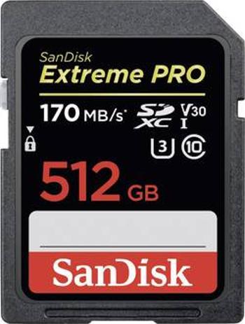 Paměťová karta SDXC, 512 GB, SanDisk Extreme® PRO SDSDXXY-512G-GN4IN, Class 10, UHS-I, UHS-Class 3, v30 Video Speed Class, podpora videa 4K