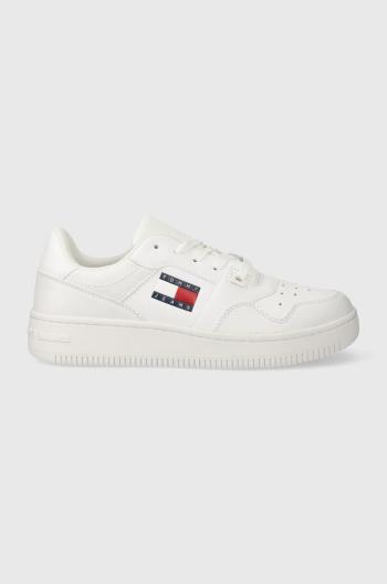 Kožené sneakers boty Tommy Jeans TJW RETRO BASKET ESS bílá barva, EN0EN02505