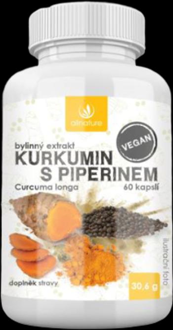 Allnature Kurkumin s piperinem bylinný extrakt 60 kapslí