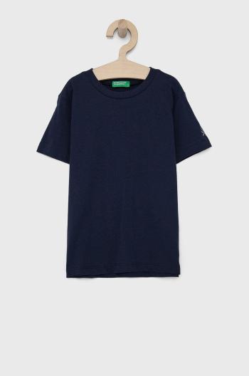 Dětské bavlněné tričko United Colors of Benetton tmavomodrá barva, hladké