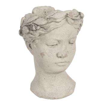 Šedý betonový květináč hlava ženy - 18*17,5*25,5 cm 6TE0307