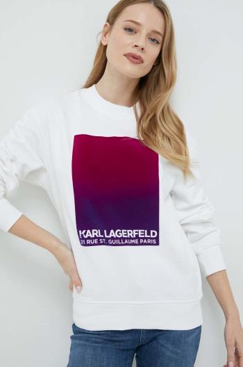 Bavlněná mikina Karl Lagerfeld dámská, bílá barva, s aplikací