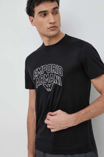 Tričko Emporio Armani černá barva, s aplikací