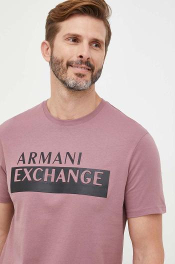 Bavlněné tričko Armani Exchange růžová barva, s potiskem