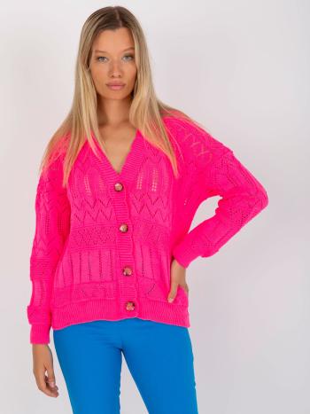 NEONOVĚ RŮŽOVÝ HÁČKOVANÝ SVETR NA KNOFLÍČKY LC-SW-8022.04P-FLUO PINK Velikost: ONE SIZE