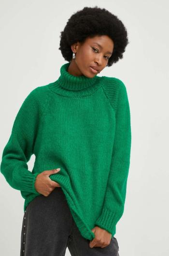 Vlněný svetr Answear Lab dámský, zelená barva, hřejivý, s golfem