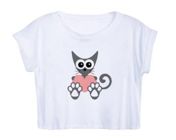 Dámské tričko Organic Crop Top Kočka a srdce