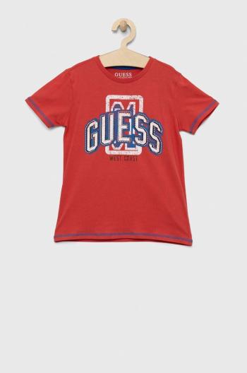 Dětské bavlněné tričko Guess červená barva, s potiskem