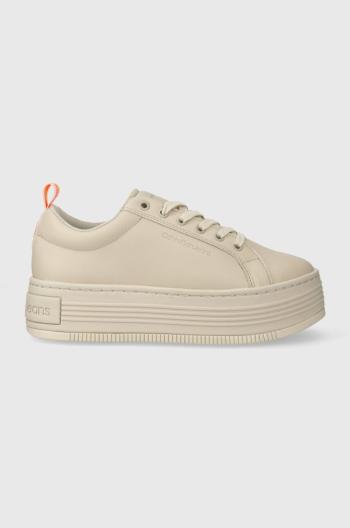 Kožené sneakers boty Calvin Klein Jeans BOLD FLATF LOW LACEUP LTH IN LUM béžová barva, YW0YW01309