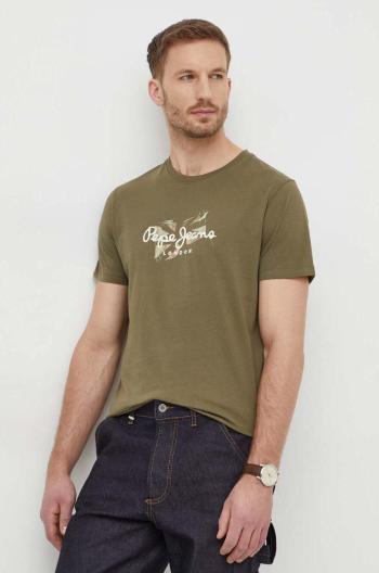 Bavlněné tričko Pepe Jeans Count zelená barva, s potiskem, PM509208