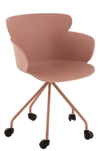 Plastová růžová židle na kolečkách Eva - 56*53*81 cm 1006