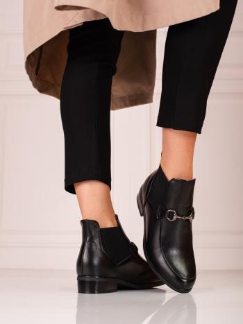 Exkluzívní  kotníčkové boty černé dámské na širokém podpatku
