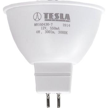 Tesla - LED žárovka GU5,3 MR16, 4W, 12V, 300lm, 25 000h, 3000K teplá bílá, 100° (MR160430-7)