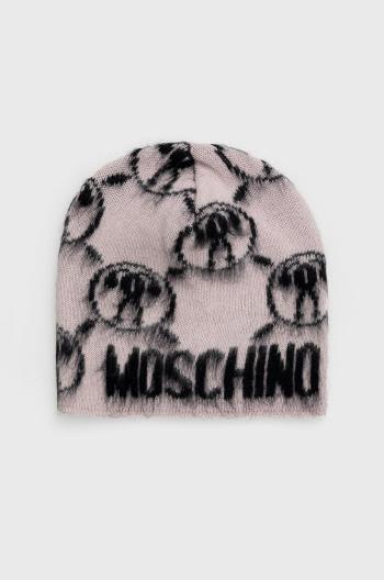 Čepice Moschino růžová barva, z tenké pleteniny