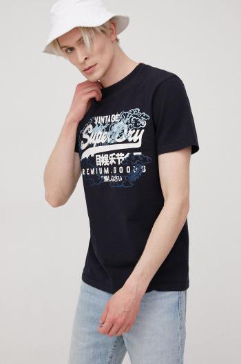 Bavlněné tričko Superdry tmavomodrá barva, s potiskem