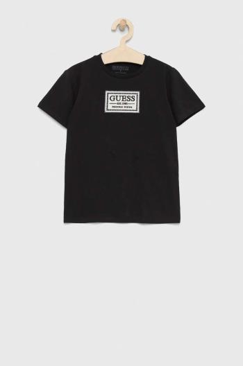 Dětské tričko Guess černá barva, s aplikací