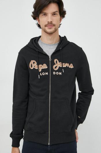 Bavlněná mikina Pepe Jeans pánská, černá barva, s kapucí, s aplikací