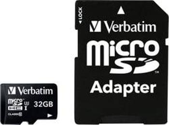 Paměťová karta microSDHC, 32 GB, Verbatim PRO, Class 10, UHS-I, UHS-Class 3, vč. SD adaptéru