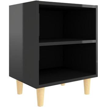 Noční stolek masivní dřevěné nohy lesklý černý 40 × 30 × 50 cm (805793)