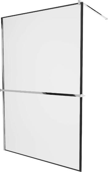 MEXEN/S KIOTO Sprchová zástěna WALK-IN s poličkou a držákem ručníků 110 x 200 cm, transparent/černá 8 mm, chrom 800-110-121-01-70