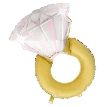 Balónek foliový svatební prstýnek - růžový 81 cm - rozlučka se svobodou (11179565535)