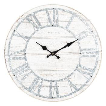 Bílé dřevěné nástěnné hodiny s patinou - Ø 40*4 cm 6KL0541