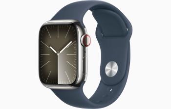 Apple Watch S9 Cell/45mm/Silver/Sport Band/Storm Blue/-M/L