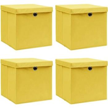 Úložné boxy s víky 4 ks žluté 32 x 32 x 32 cm textil (288366)