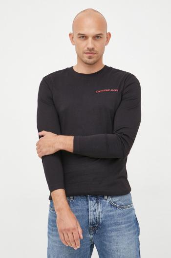 Bavlněné tričko s dlouhým rukávem Calvin Klein Jeans černá barva, s potiskem