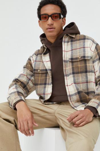 Bavlněné tričko Abercrombie & Fitch hnědá barva, relaxed, s klasickým límcem