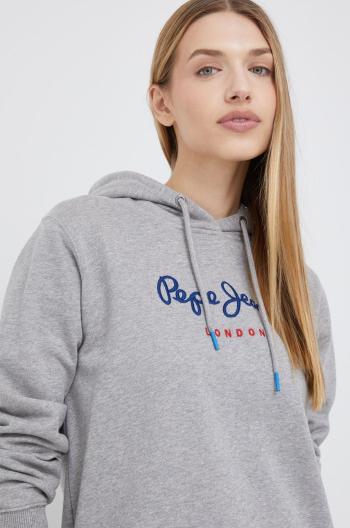 Bavlněná mikina Pepe Jeans dámská, šedá barva, s aplikací