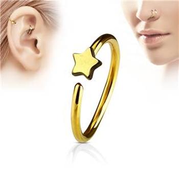 Šperky4U Piercing do nosu/ucha kruh s hvězdou - N0053-GD
