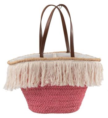 Růžová plážová taška/ košík s třásněmi Beach tassel  - 48*18*30cm 93738 středně růžová