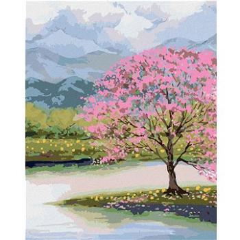 Diamondi - Diamantové malování - ROZKVETLÁ SAKURA U VODY, 40x50 cm, Vypnuté plátno na rám (606155B)