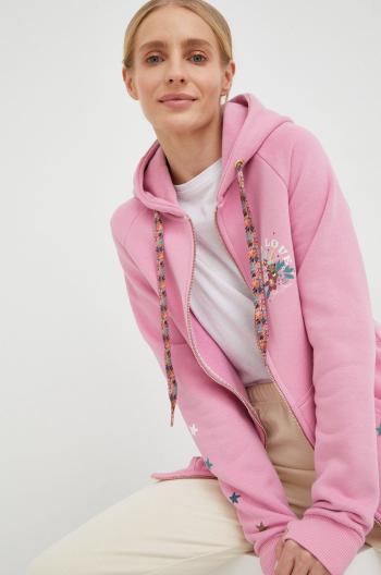 Mikina Femi Stories dámská, růžová barva, s kapucí, vzorovaná