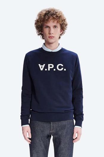 Bavlněná mikina A.P.C. Sweat Vpc COECQ-H27378 BLACK pánská, tmavomodrá barva, s aplikací