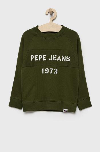 Dětská bavlněná mikina Pepe Jeans zelená barva, s aplikací