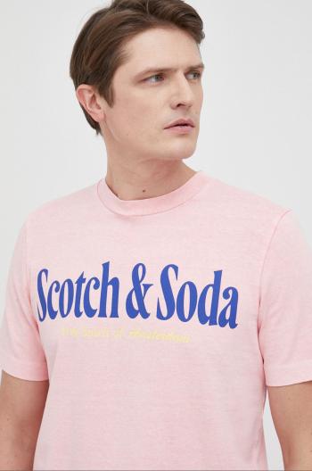 Bavlněné tričko Scotch & Soda růžová barva, s potiskem