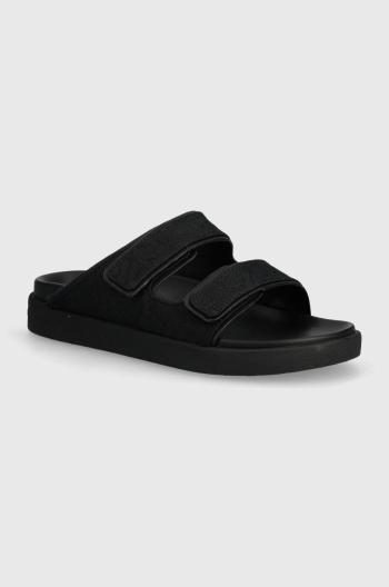 Pantofle Calvin Klein FLAT ADJ SLIDE MONOCQ dámské, černá barva, HW0HW01955