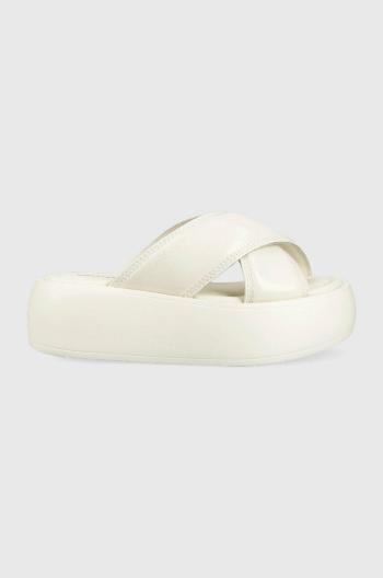 Kožené pantofle Calvin Klein BUBBLE SLIDE - PAT dámské, bílá barva, na platformě, HW0HW01469