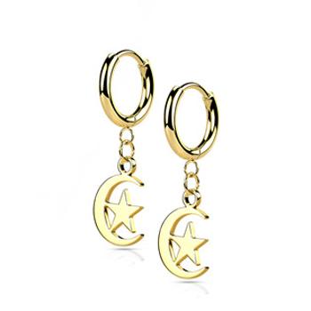 Šperky4U Zlacené ocelové náušnice - měsíc s hvězdou - OPN1823-GD