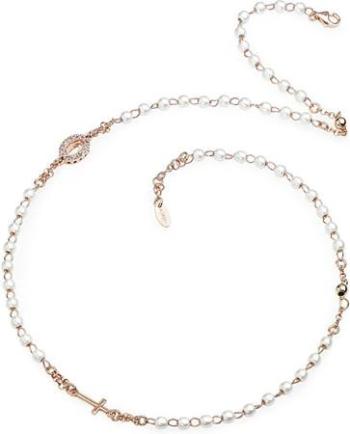 Amen Růžově pozlacený stříbrný náhrdelník s perlami Rosary CRORBZ-M3