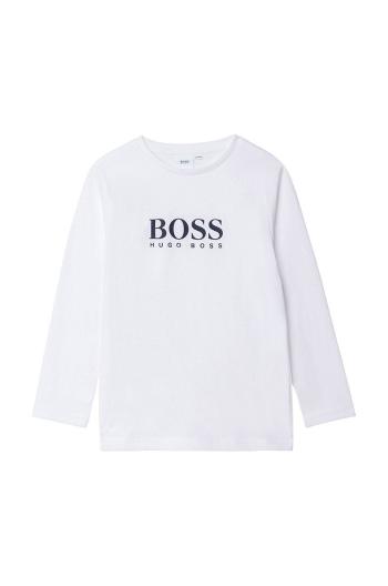 Dětské tričko s dlouhým rukávem Boss bílá barva, s potiskem