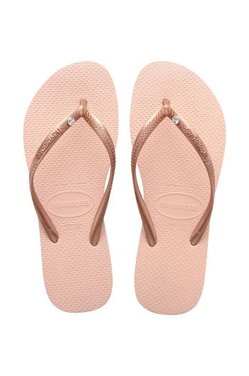 Žabky Havaianas SLIM CRYSTAL SW II dámské, růžová barva, na plochém podpatku, 4145651.0076