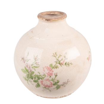 Béžová keramická dekorační váza s růžemi Rossia - Ø 20*21 cm 6CE1538M