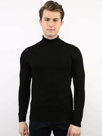 ČERNÝ PÁNSKÝ TENKÝ PLETENÝ ROLÁK TIK-K21-0096-BLACK Velikost: 2XL