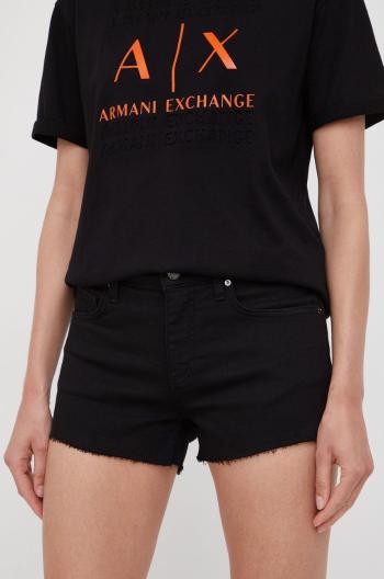 Džínové šortky Armani Exchange dámské, černá barva, hladké, medium waist