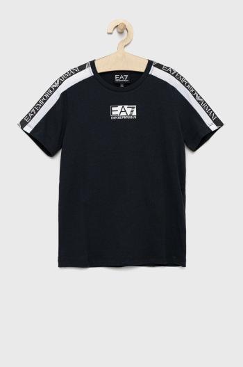 Dětské bavlněné tričko EA7 Emporio Armani tmavomodrá barva
