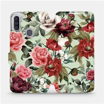 Flipové pouzdro na mobil Samsung Galaxy M11 - MD06P Růže a květy na světle zeleném pozadí (5903516386840)